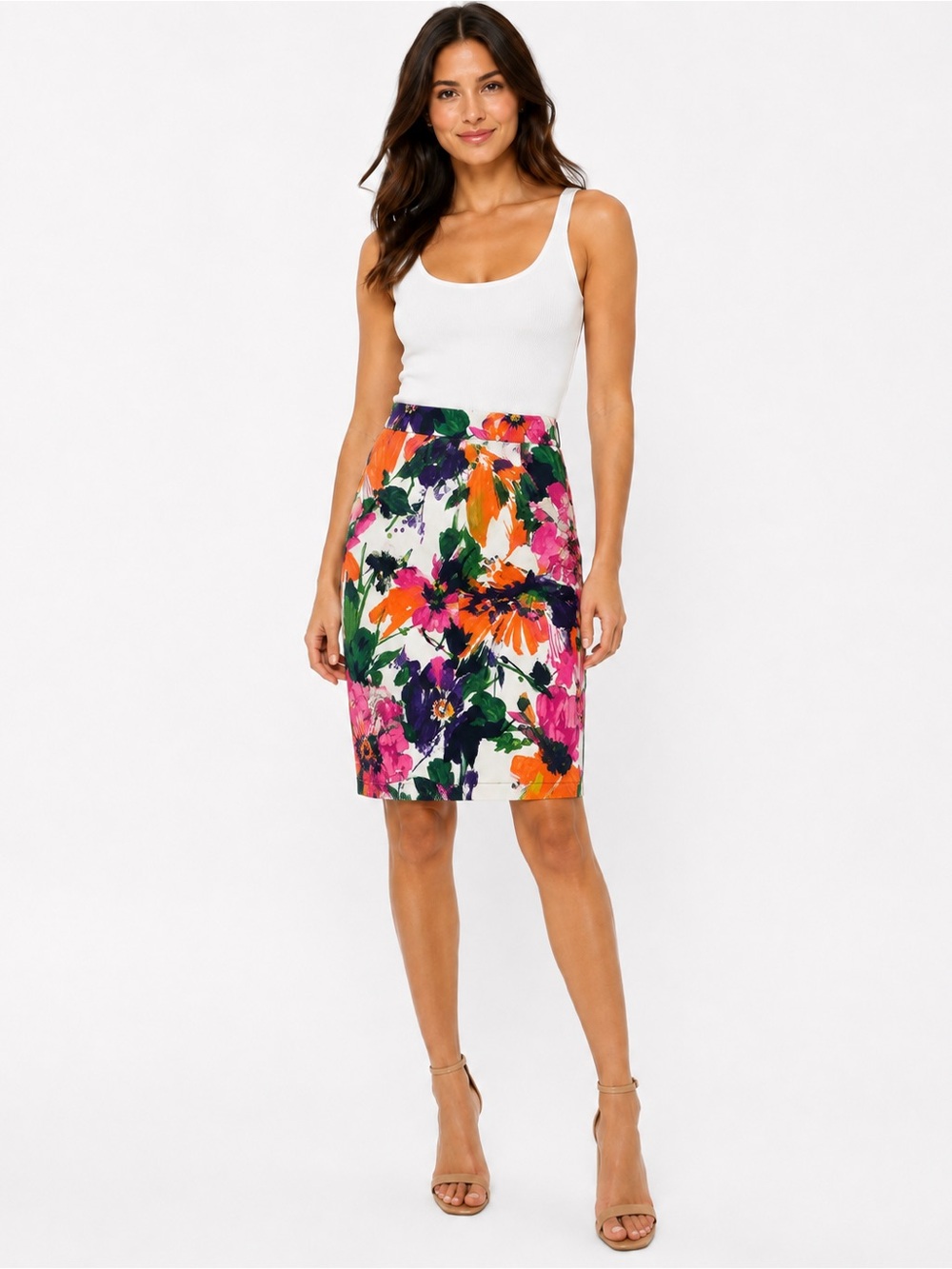 J.Crew Size 2 Floral Cotton Stretch Pencil Skirt Colorful Botanical Print